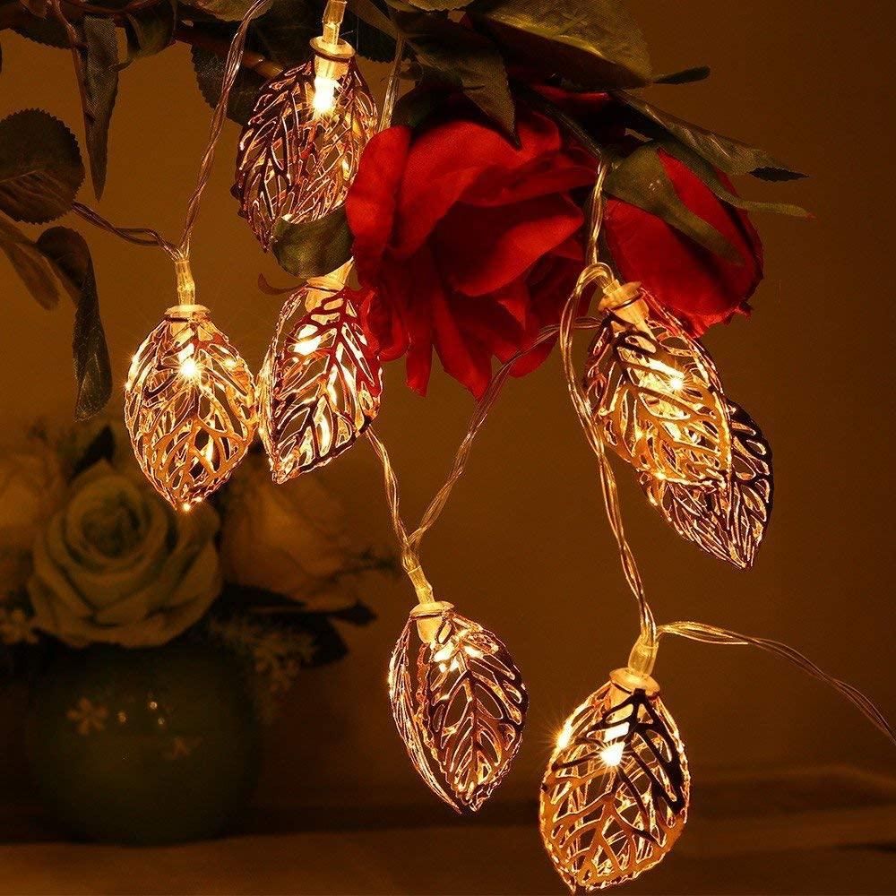 Decorative Lights | Golden Metal Leaf String LED Lamps