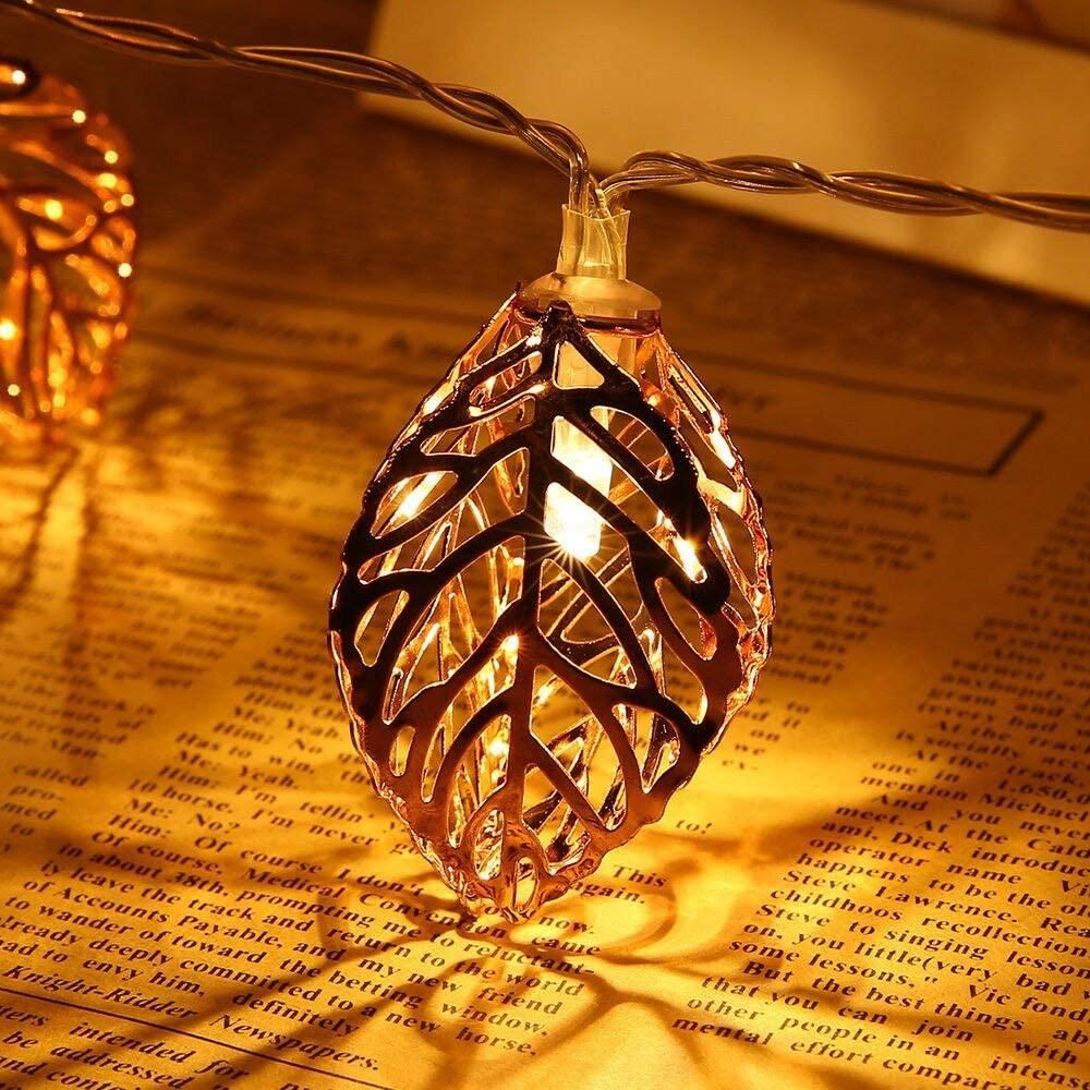Decorative Lights | Golden Metal Leaf String LED Lamps